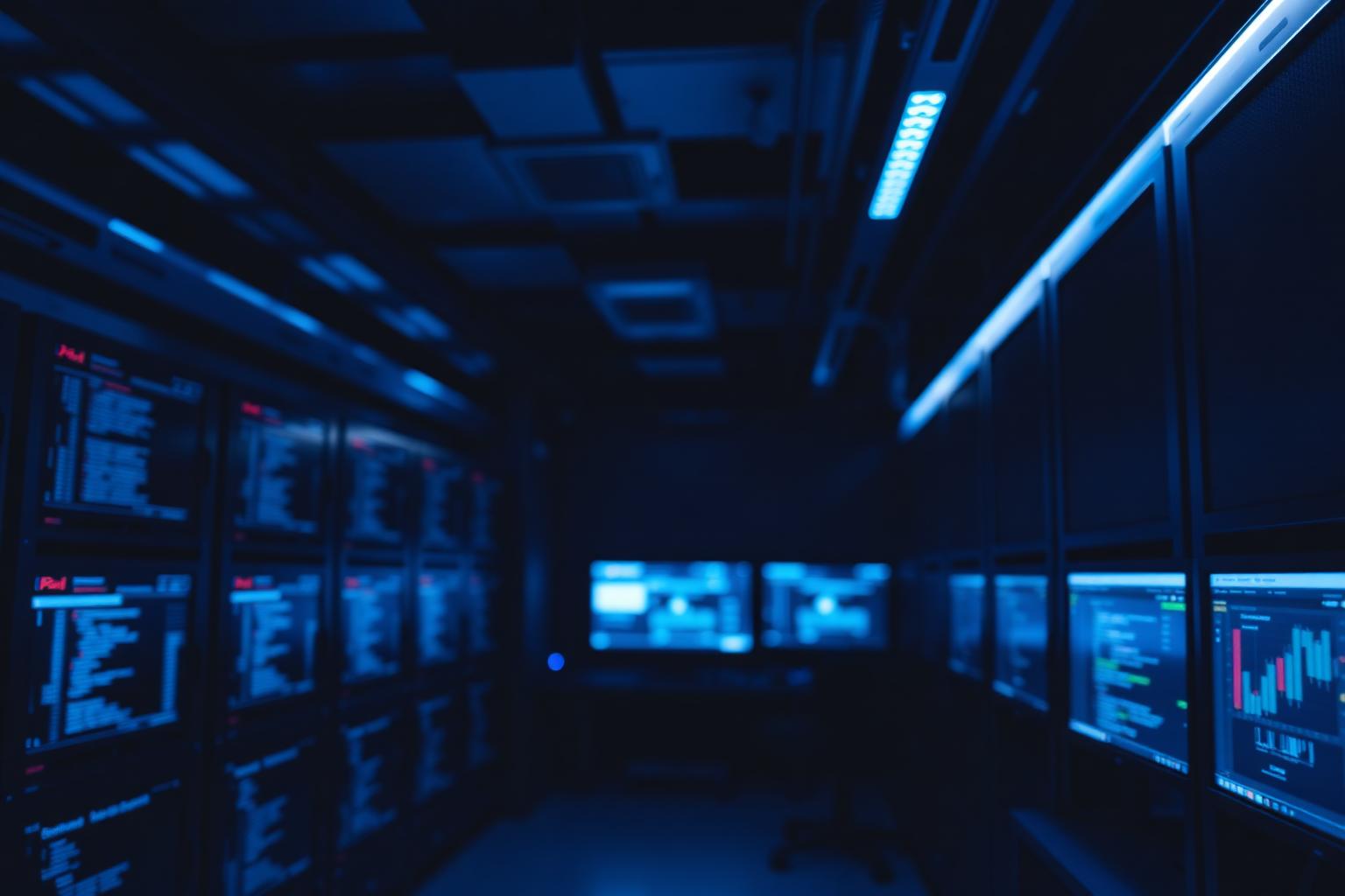 Network operations center with monitoring dashboards